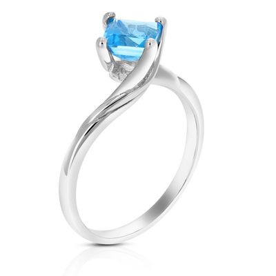 Vir Jewels 1 Cttw Swiss Blue Topaz Ring In .925 Sterling Silver Rhodium Princess Shape 6 Mm