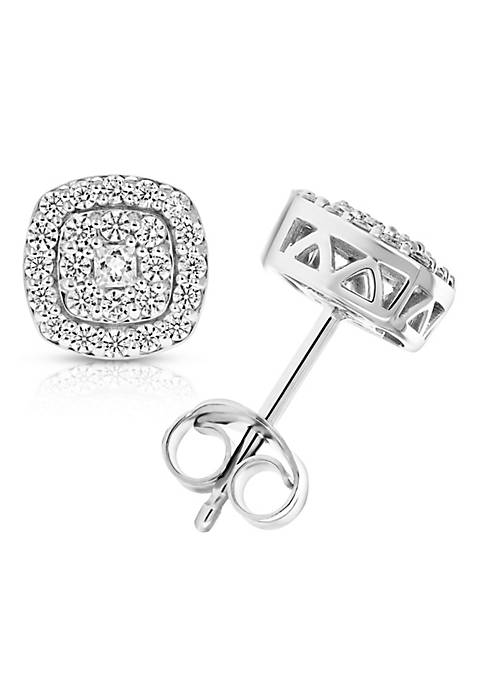 1/2 cttw Round Diamond Stud Earrings in .925 Sterling Silver With Rhodium Cushion
