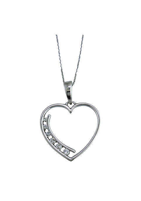 1/10 cttw Diamond Pendant Necklace .925 Sterling Silver With Rhodium With Chain