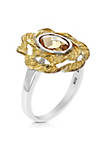 Lab Created 7x5 MM Champagne Cubic Zirconia Ring Yellow Gold Plated Sterling Silver Oval