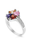 Lab Created Multi Color Cubic Zirconia Ring .925 Sterling Silver with Rhodium Triangle Shape