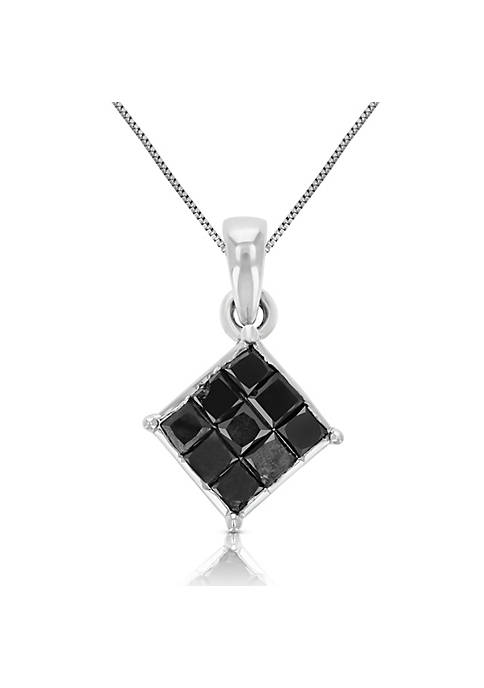 0.70 cttw Princess Cut Black Diamond Composite Pendant Necklace 10K White Gold
