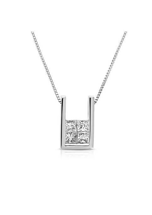 1/2 cttw Princess Cut Diamond Pendant Necklace 14K White Gold with 18 Inch Chain