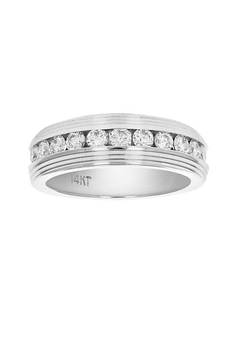 1 cttw SI2-I1 11 Stone Certified Machine Set Diamond Wedding Band 14K Gold Size 10