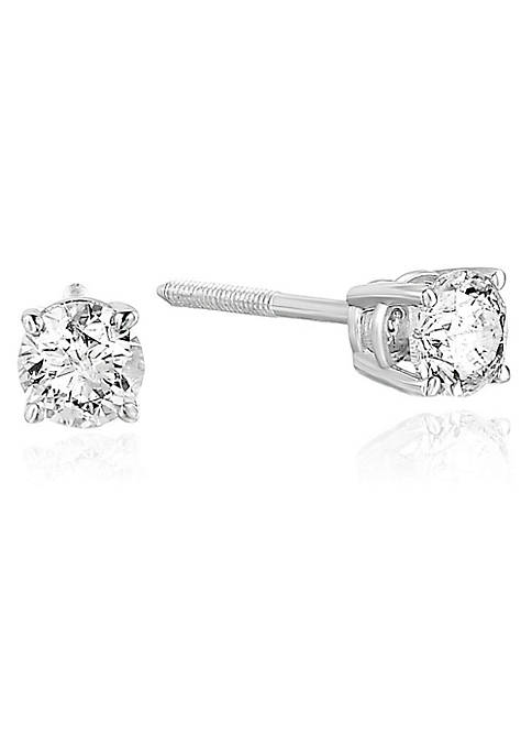 1/3 cttw I1-I2 Certified Diamond Stud Earrings 14K White Gold Round with Screw Backs Prong Set