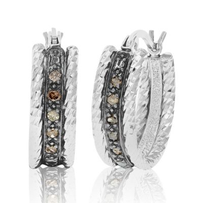 Vir Jewels Sterling Silver Champagne Diamond Hoop Earrings (1/10 Cttw), White -  848558013079