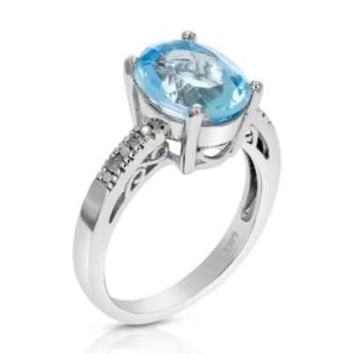 Vir Jewels 1 Cttw Blue Topaz And Diamond Ring .925 Sterling Silver With Rhodium Oval Shape
