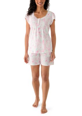 Miss Elaine Women's Silky Knit Boxer Pajama Set, Pink, Medium