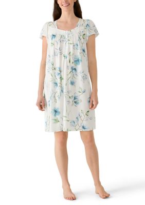 Miss Elaine Women's Silky Knit Short Nightgown, Blue, XL