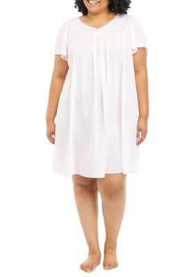 Miss Elaine Women's Plus Size Tricot Short Gown, Pink, 2X