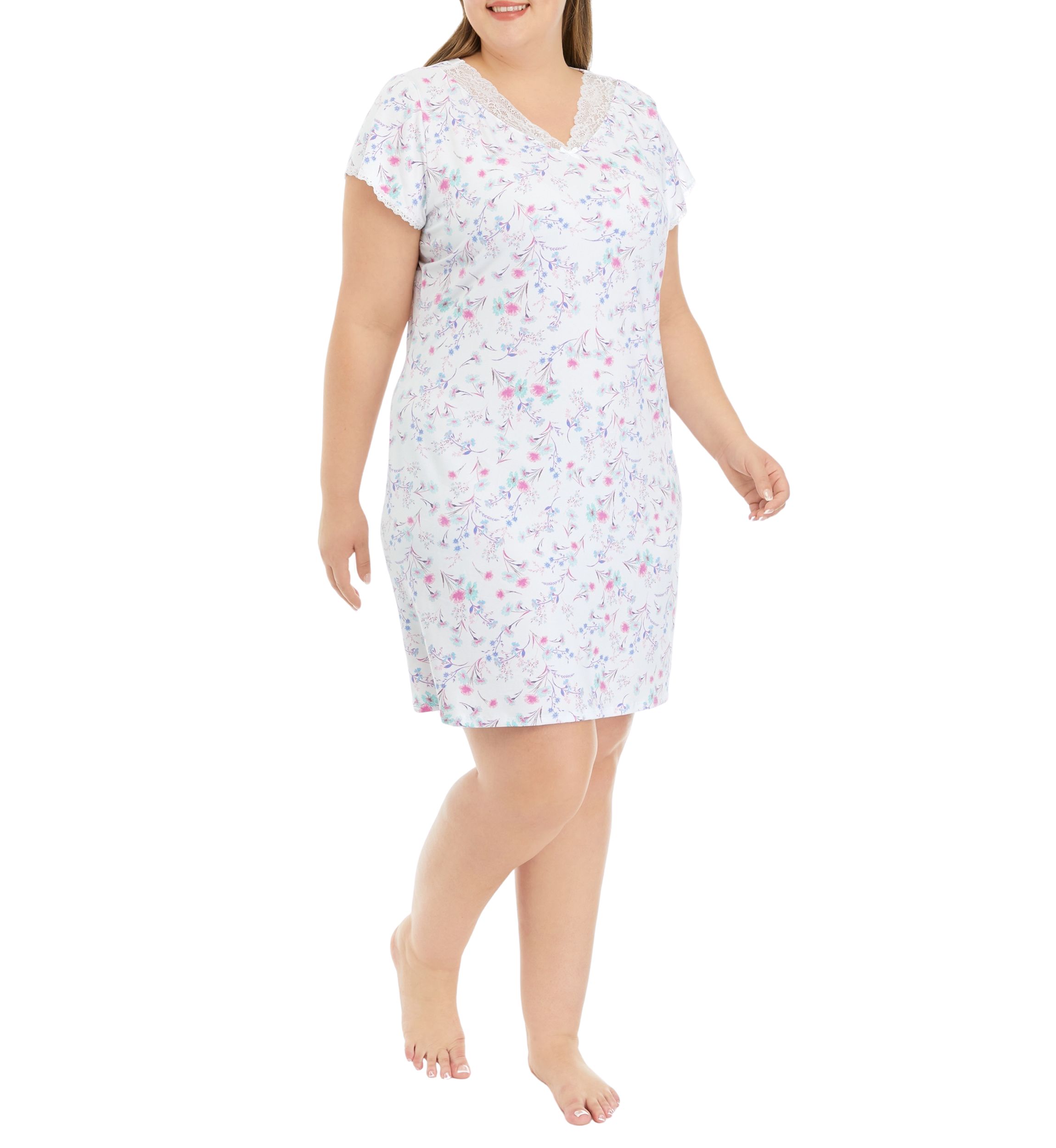 Plus Size Micro Printed Short Velvet Nightgown