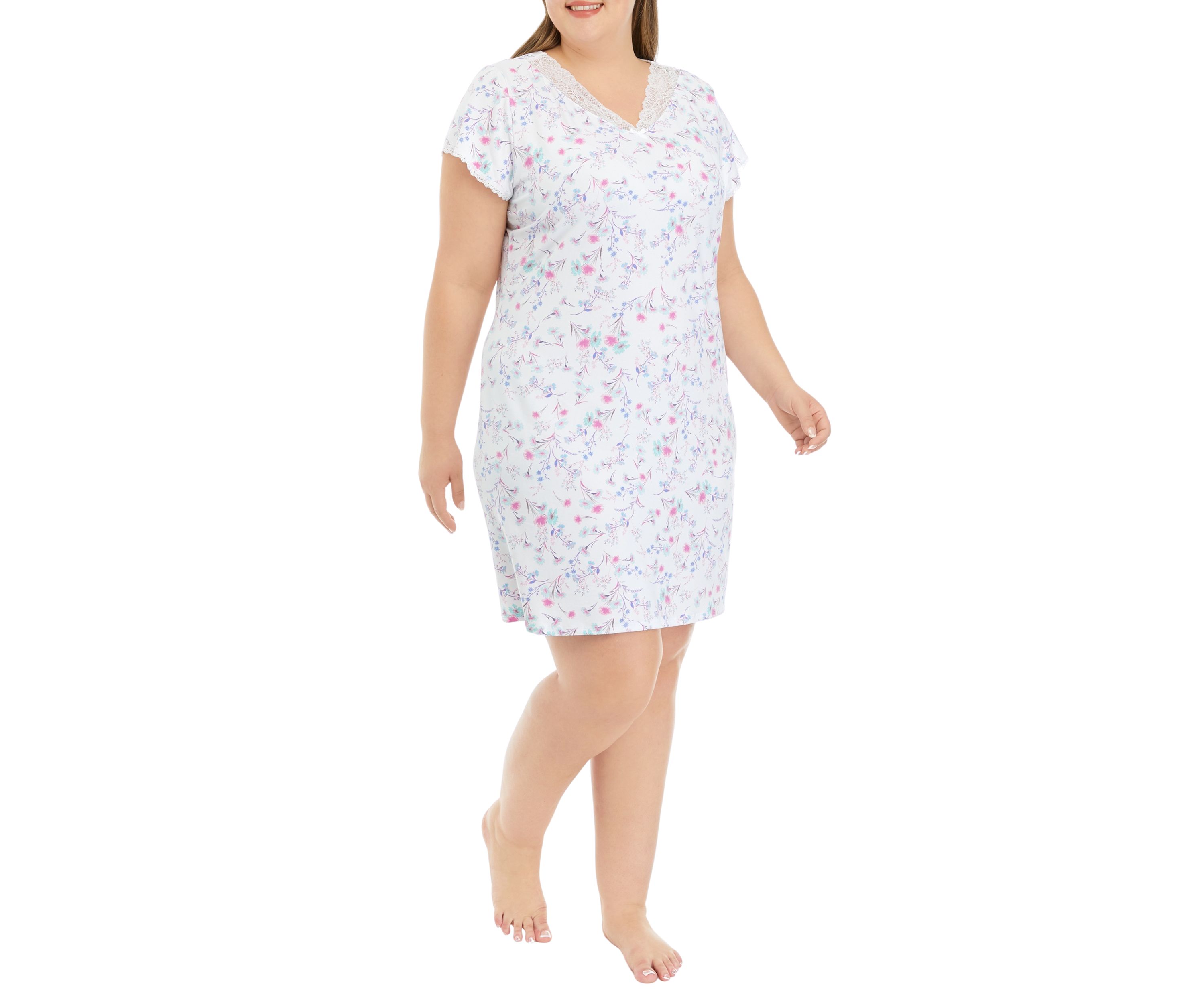 Plus Size Micro Printed Short Velvet Nightgown