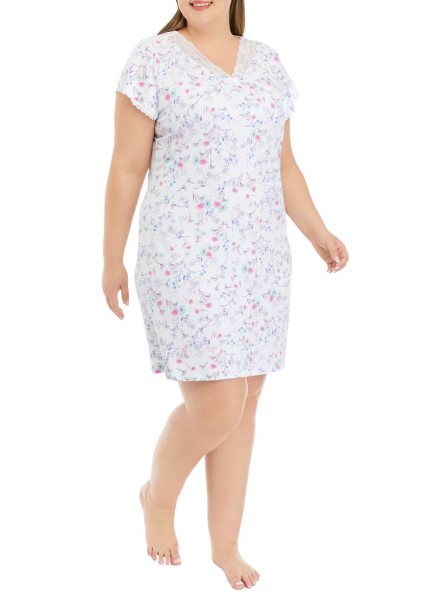 Plus Size Micro Printed Short Velvet Nightgown
