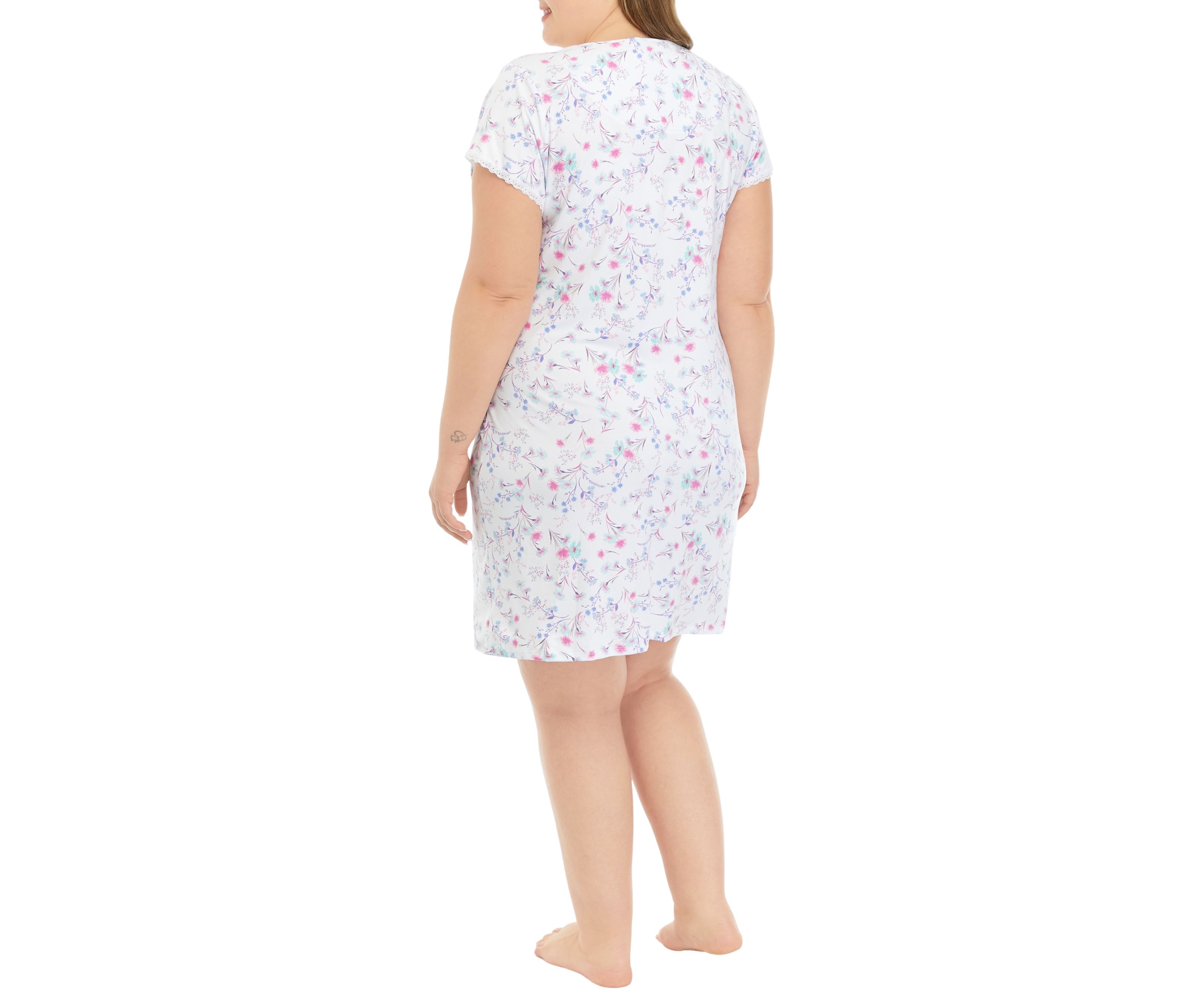 Plus Size Micro Printed Short Velvet Nightgown