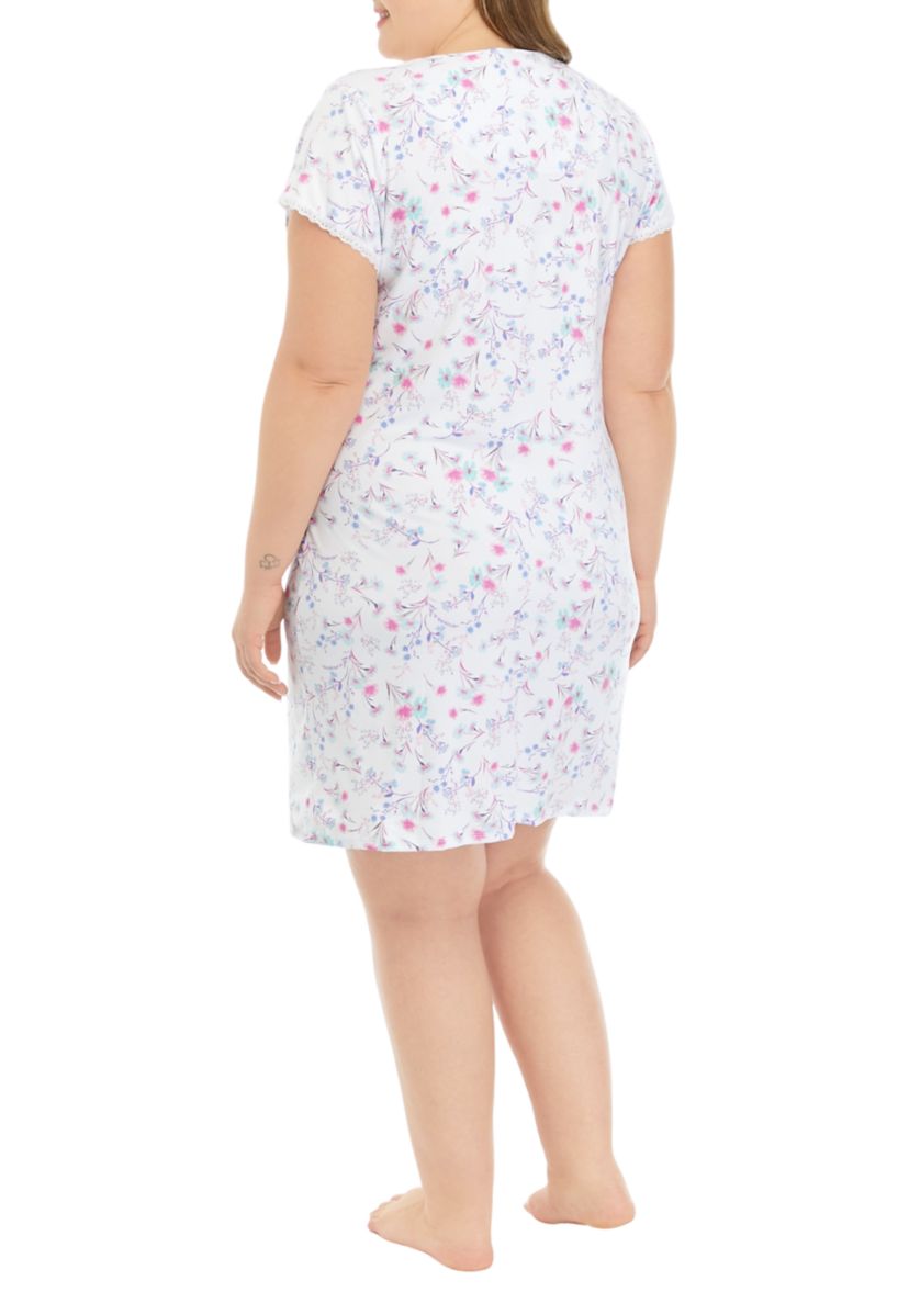Plus Size Micro Printed Short Velvet Nightgown