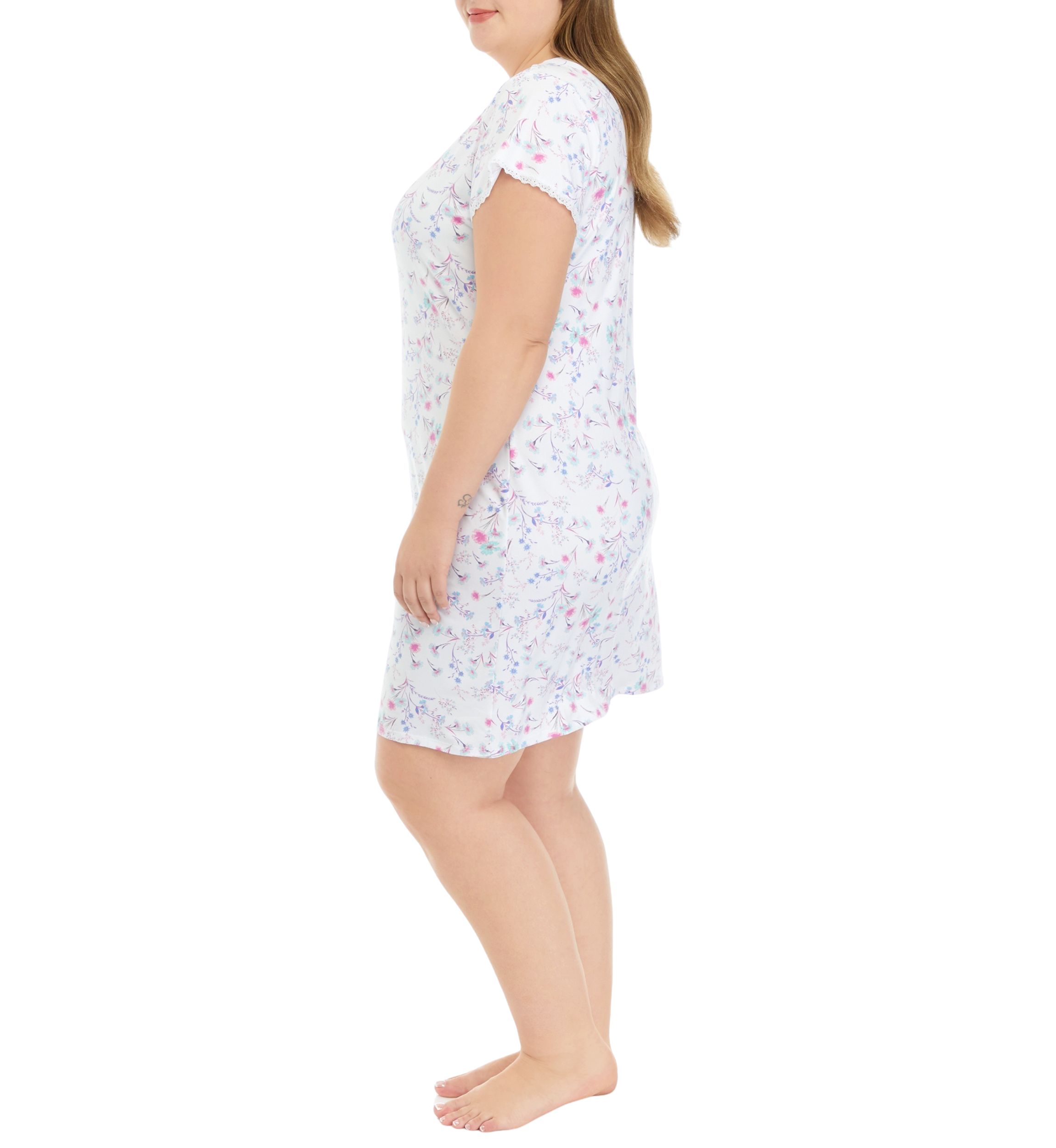 Plus Size Micro Printed Short Velvet Nightgown