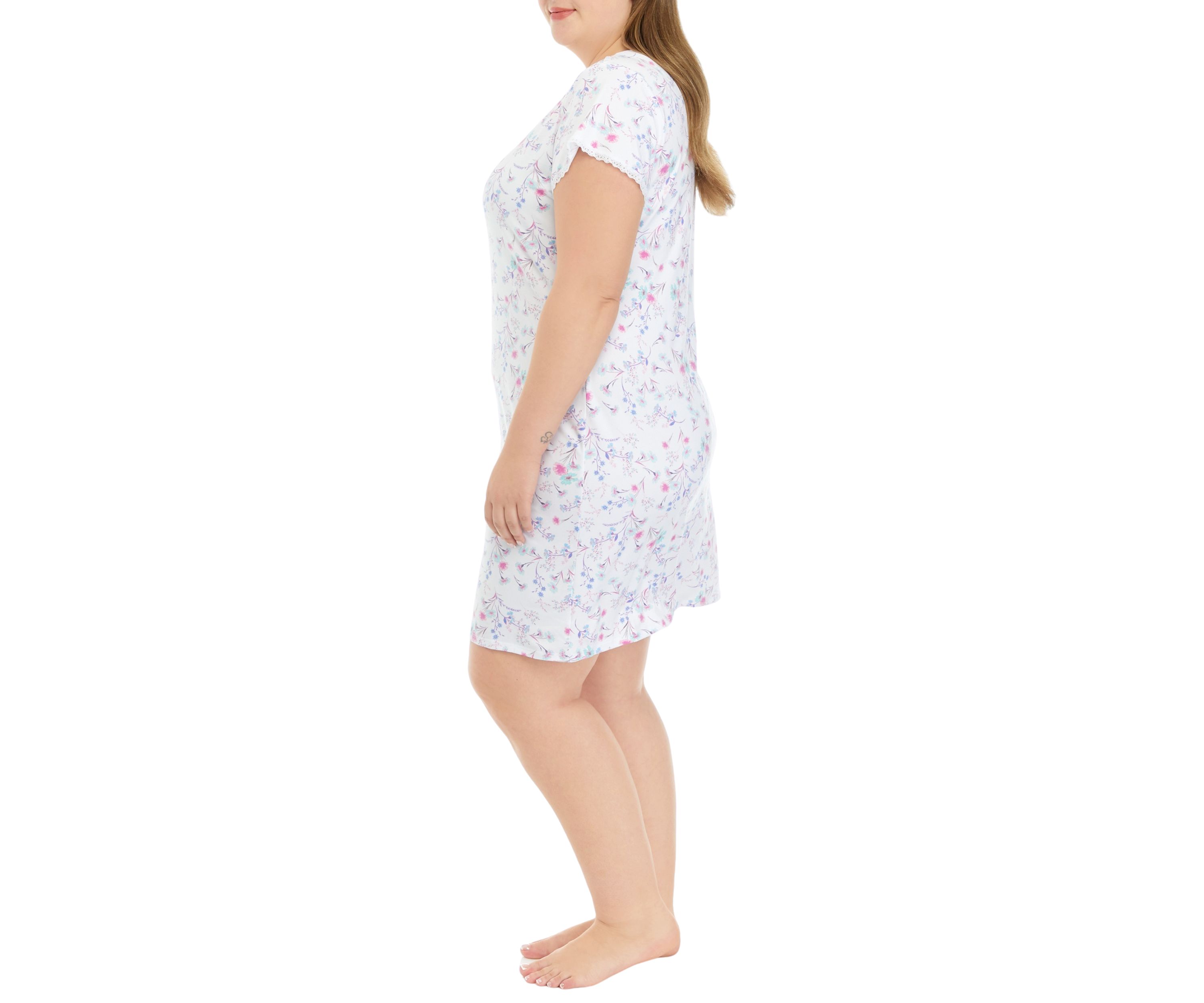 Plus Size Micro Printed Short Velvet Nightgown