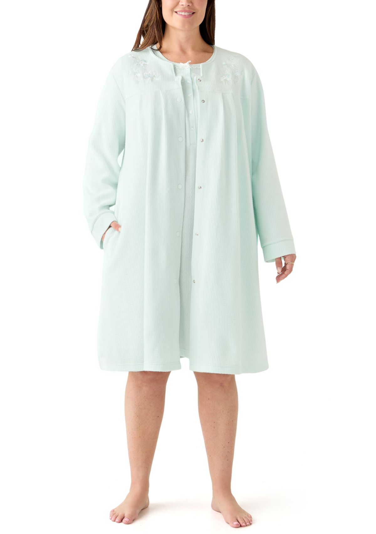 Womens Brushed Waffle Snap Robe