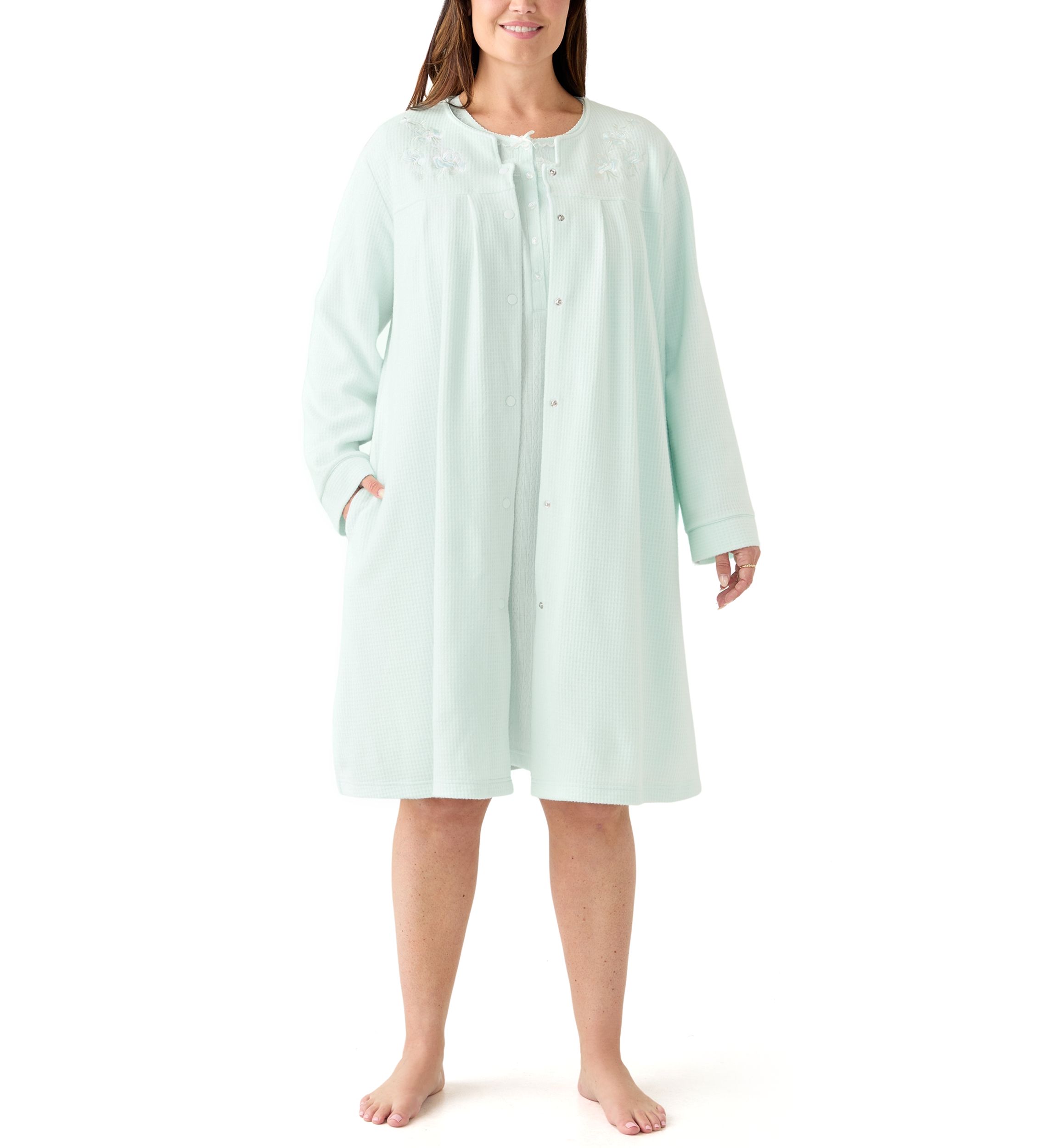 Womens Brushed Waffle Snap Robe