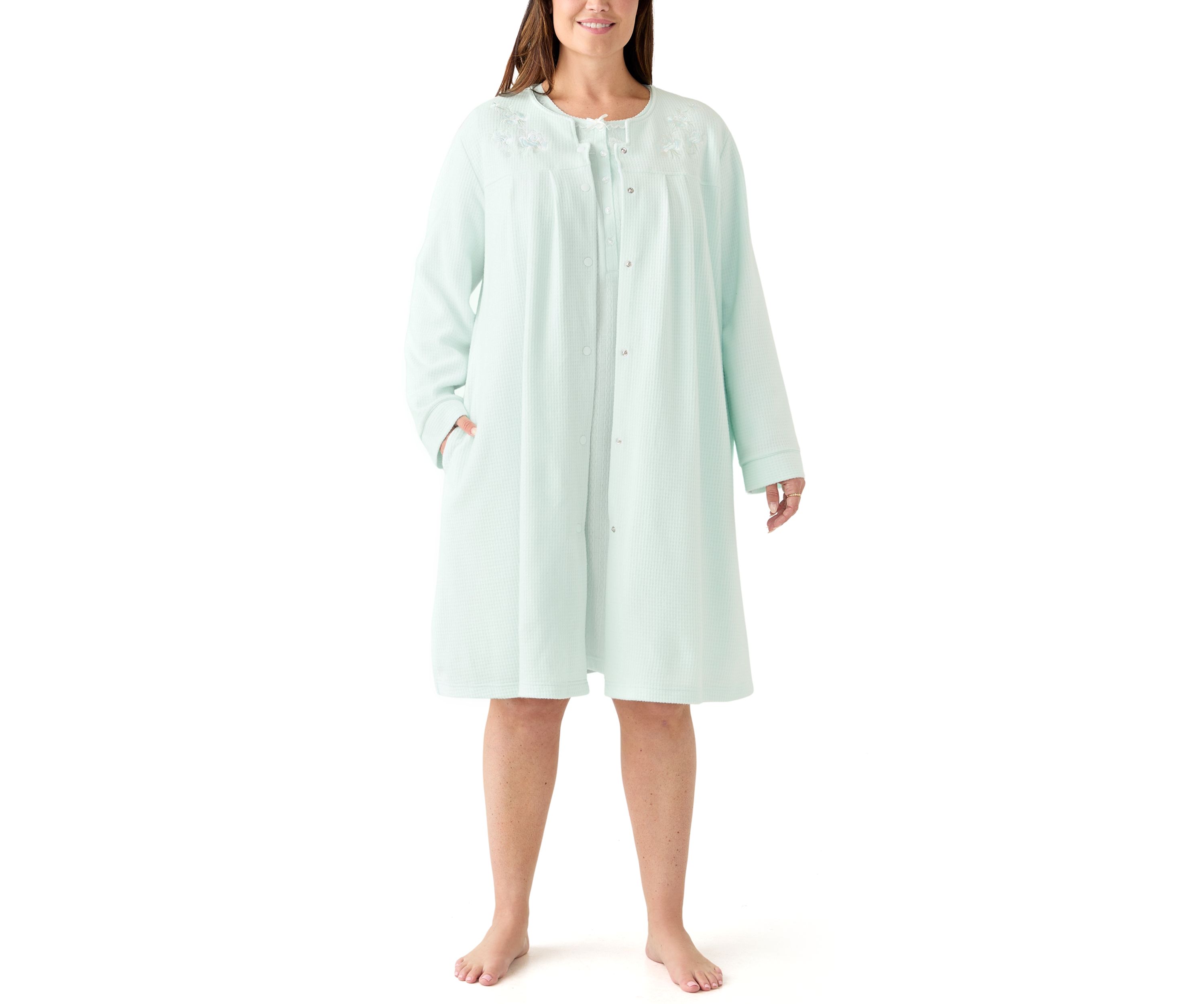 Womens Brushed Waffle Snap Robe
