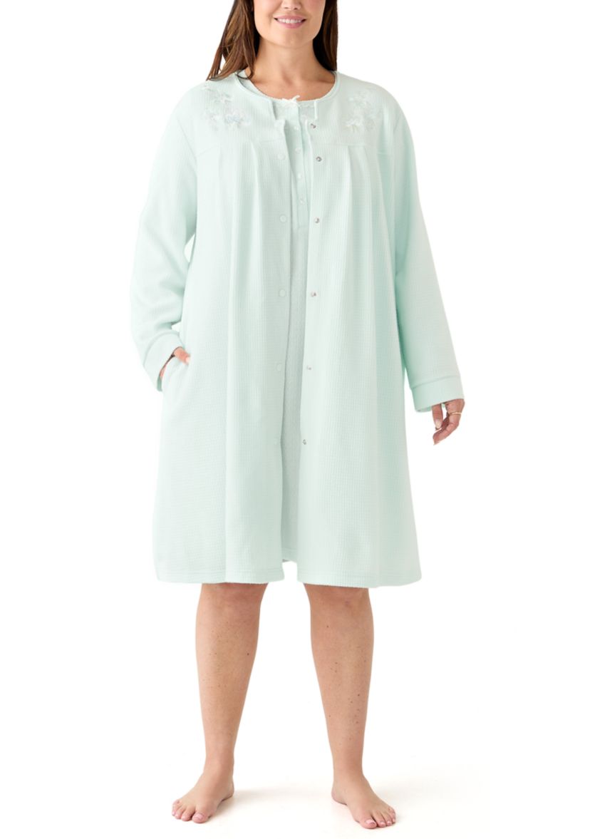 Womens Brushed Waffle Snap Robe