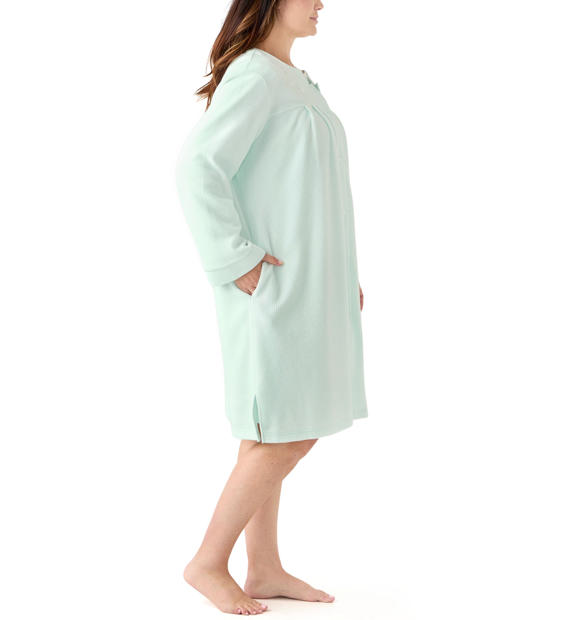 Womens Brushed Waffle Snap Robe