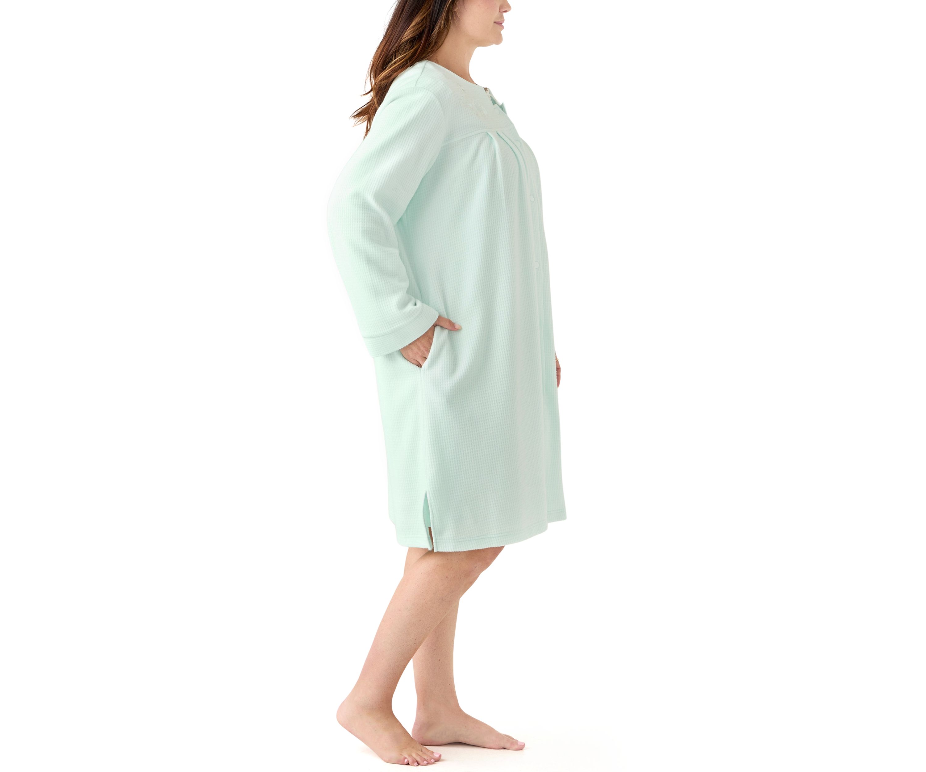 Womens Brushed Waffle Snap Robe