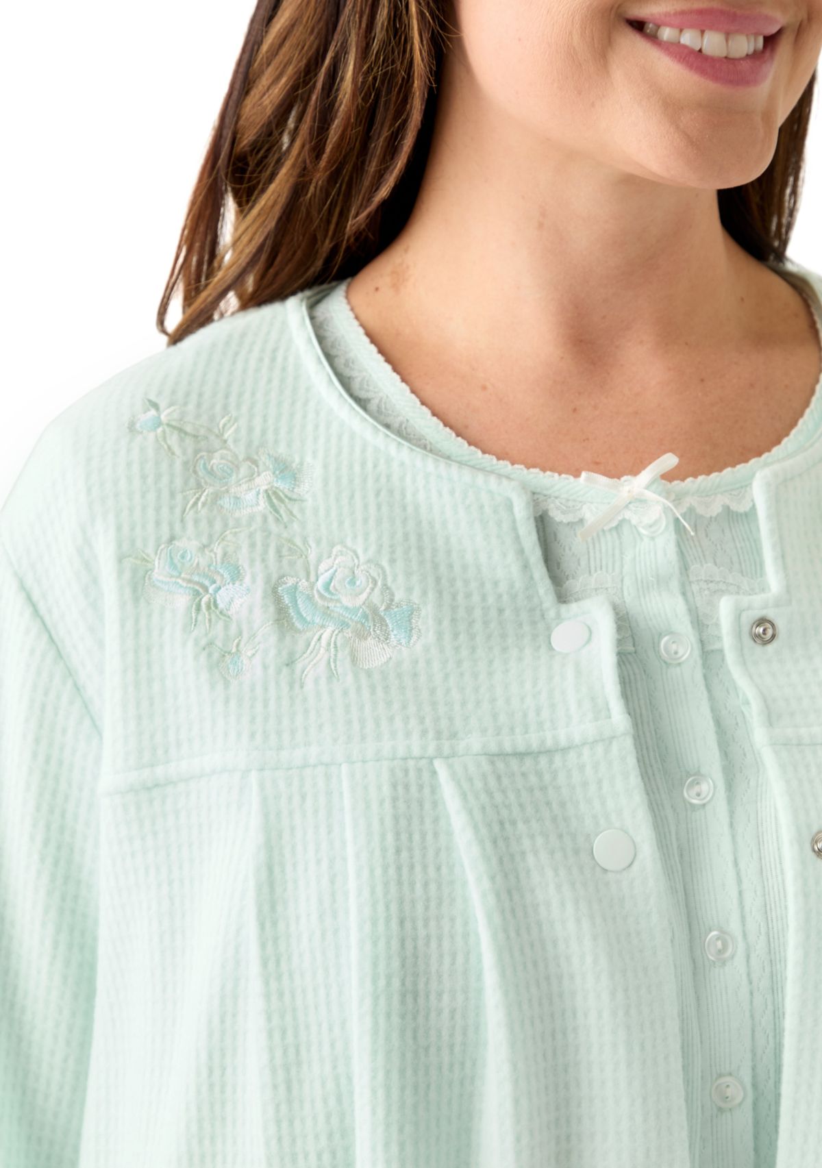 Womens Brushed Waffle Snap Robe