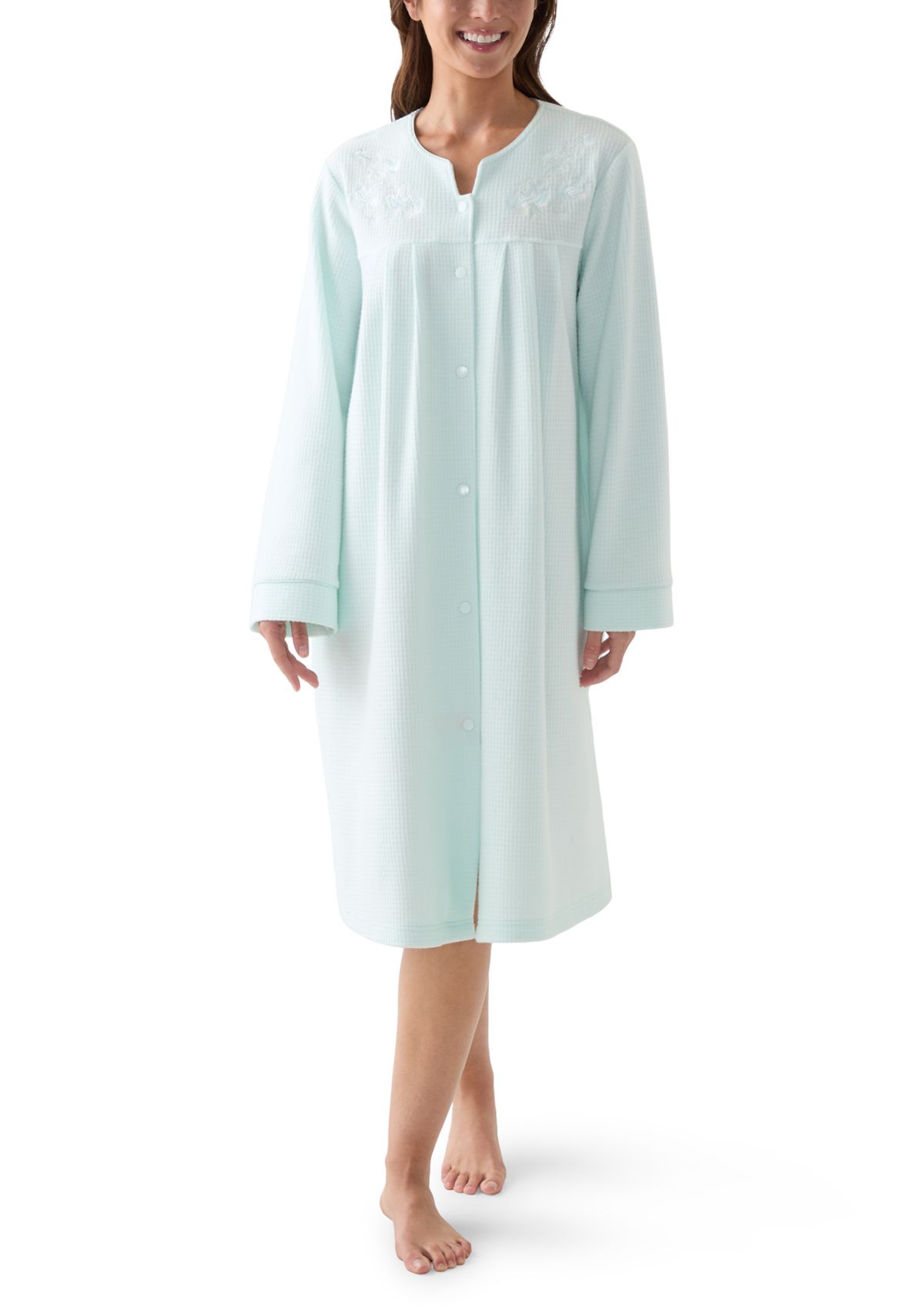 Womens Short Brushed Waffle Knit Snap Robe