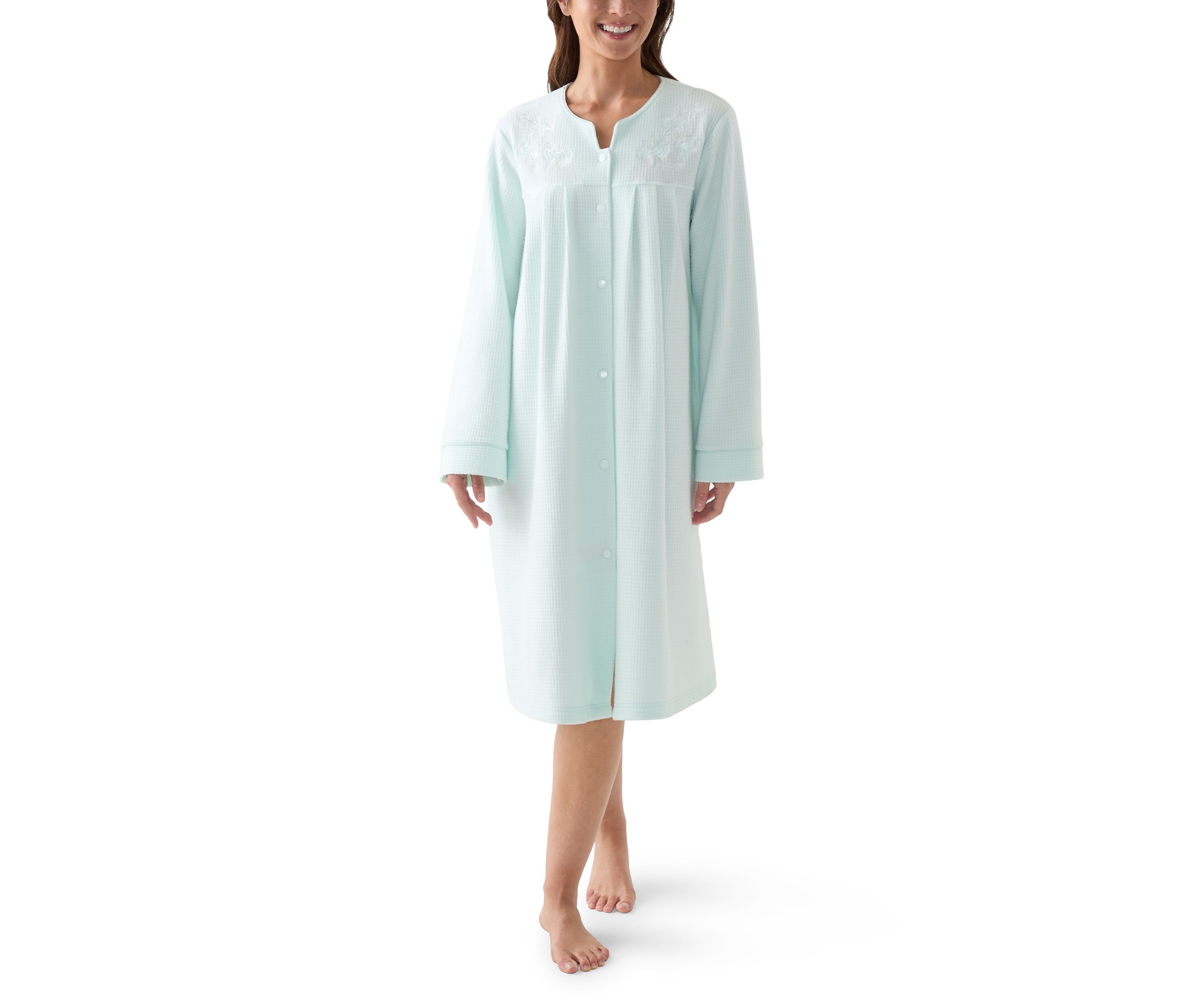 Womens Short Brushed Waffle Knit Snap Robe