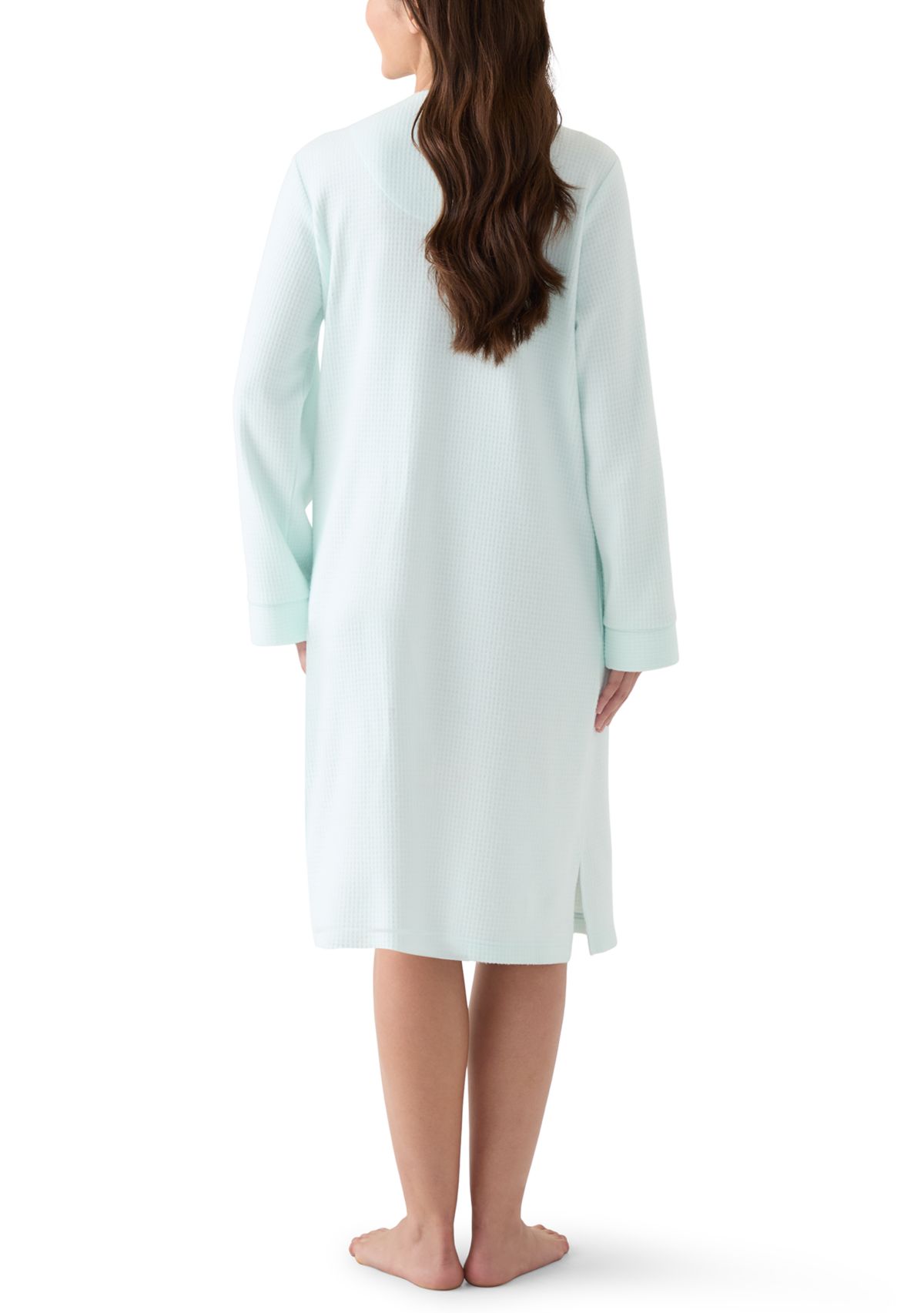 Womens Short Brushed Waffle Knit Snap Robe