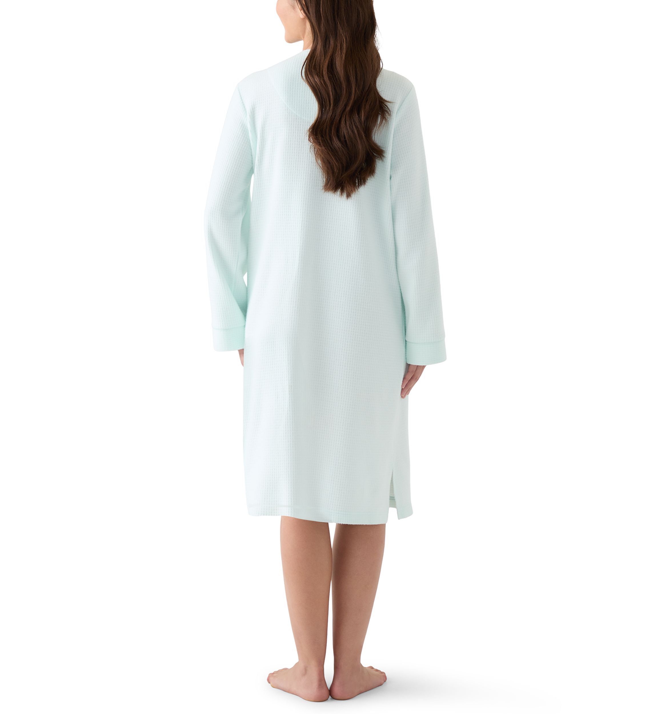 Womens Short Brushed Waffle Knit Snap Robe
