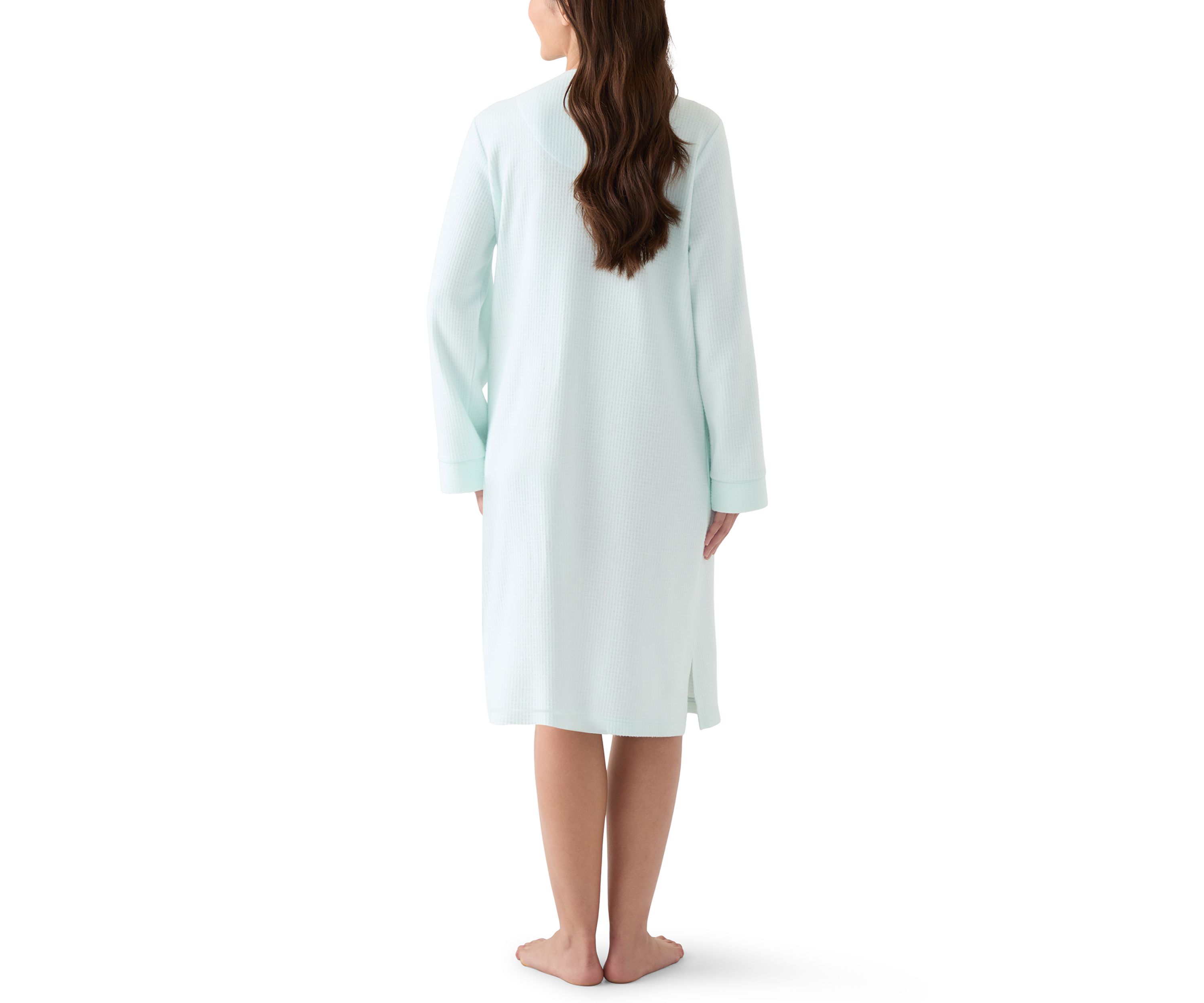 Womens Short Brushed Waffle Knit Snap Robe