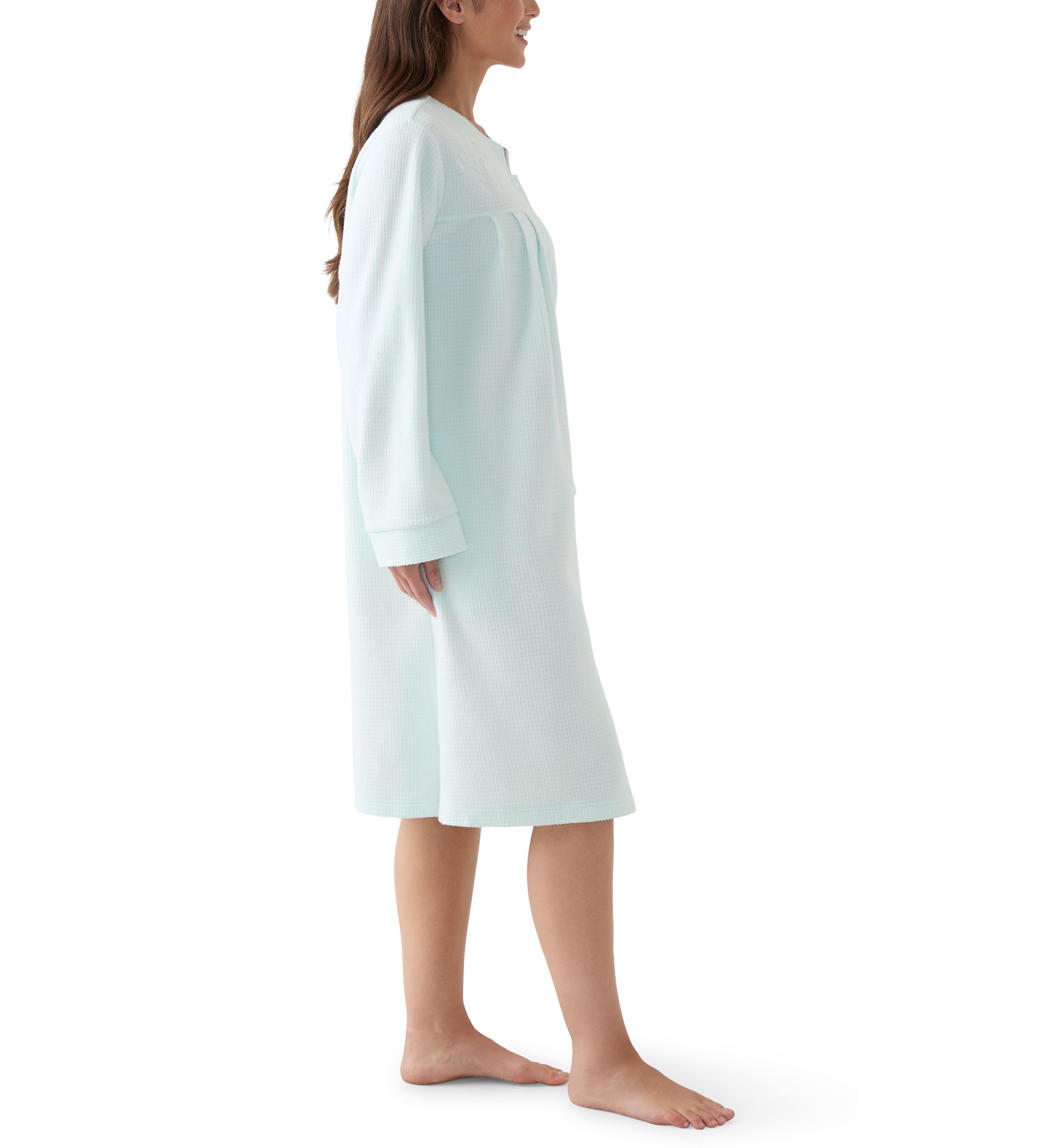 Womens Short Brushed Waffle Knit Snap Robe