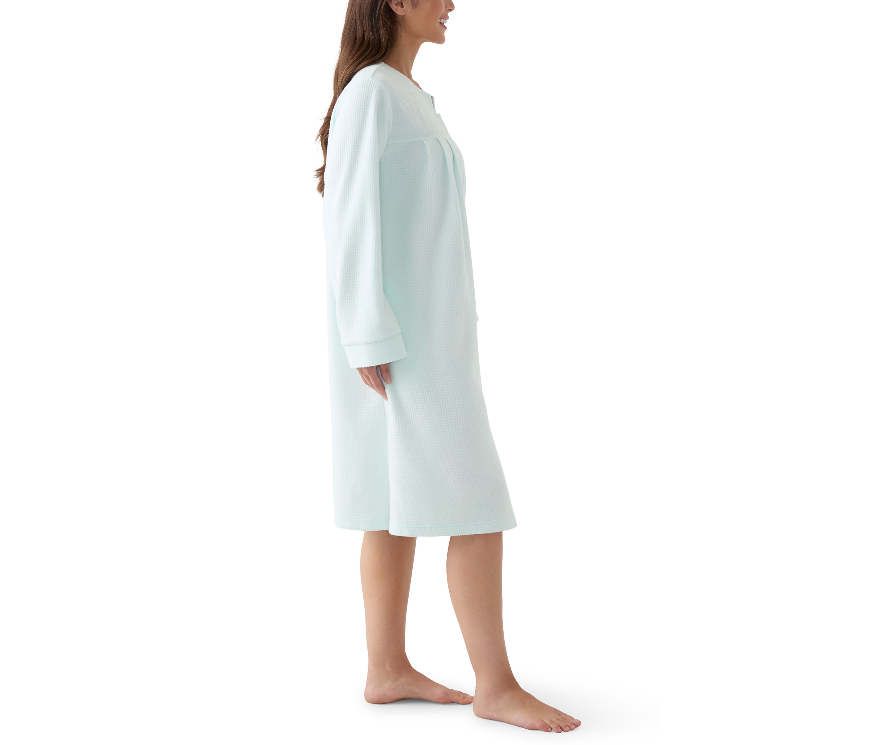 Womens Short Brushed Waffle Knit Snap Robe