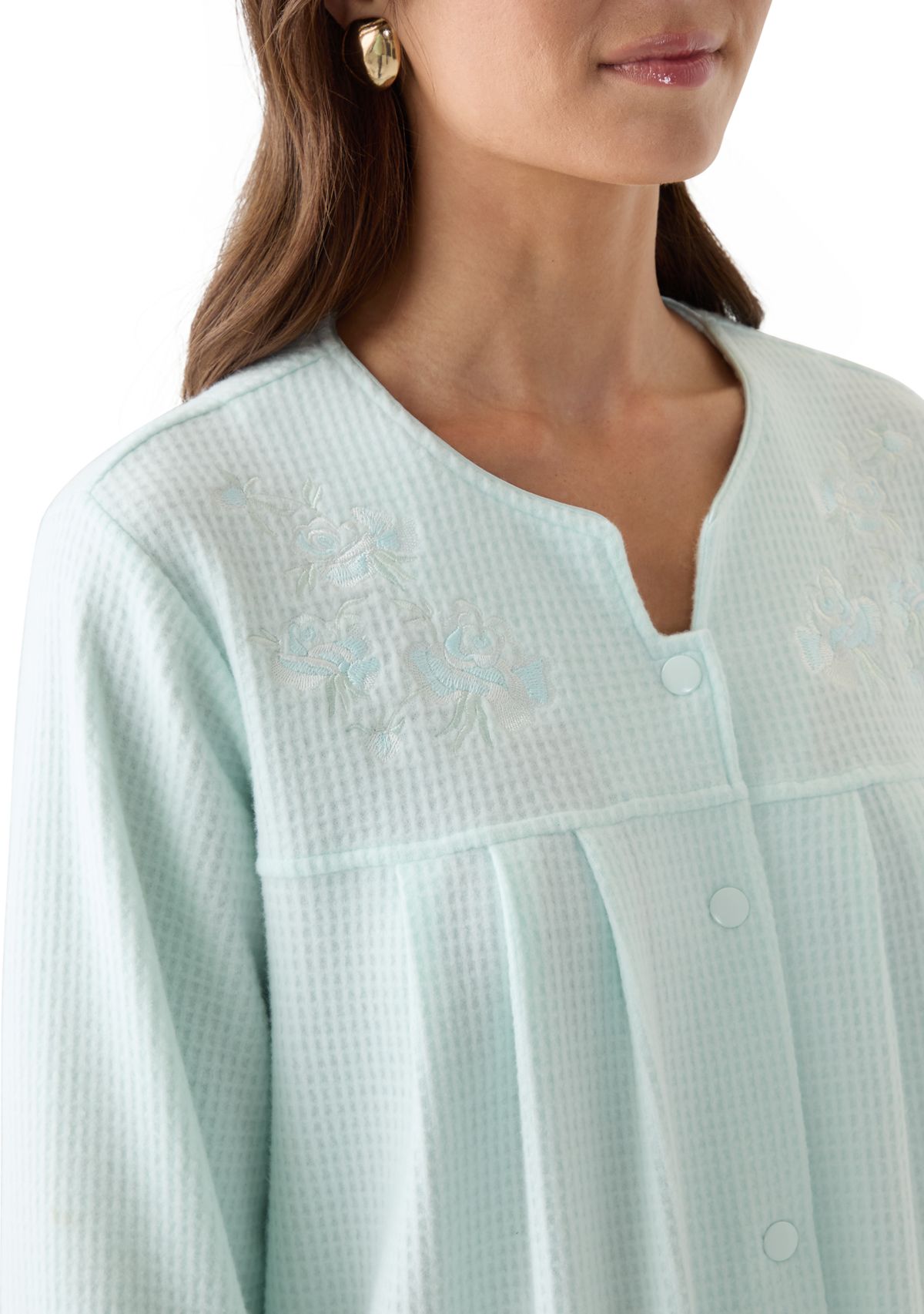 Womens Short Brushed Waffle Knit Snap Robe