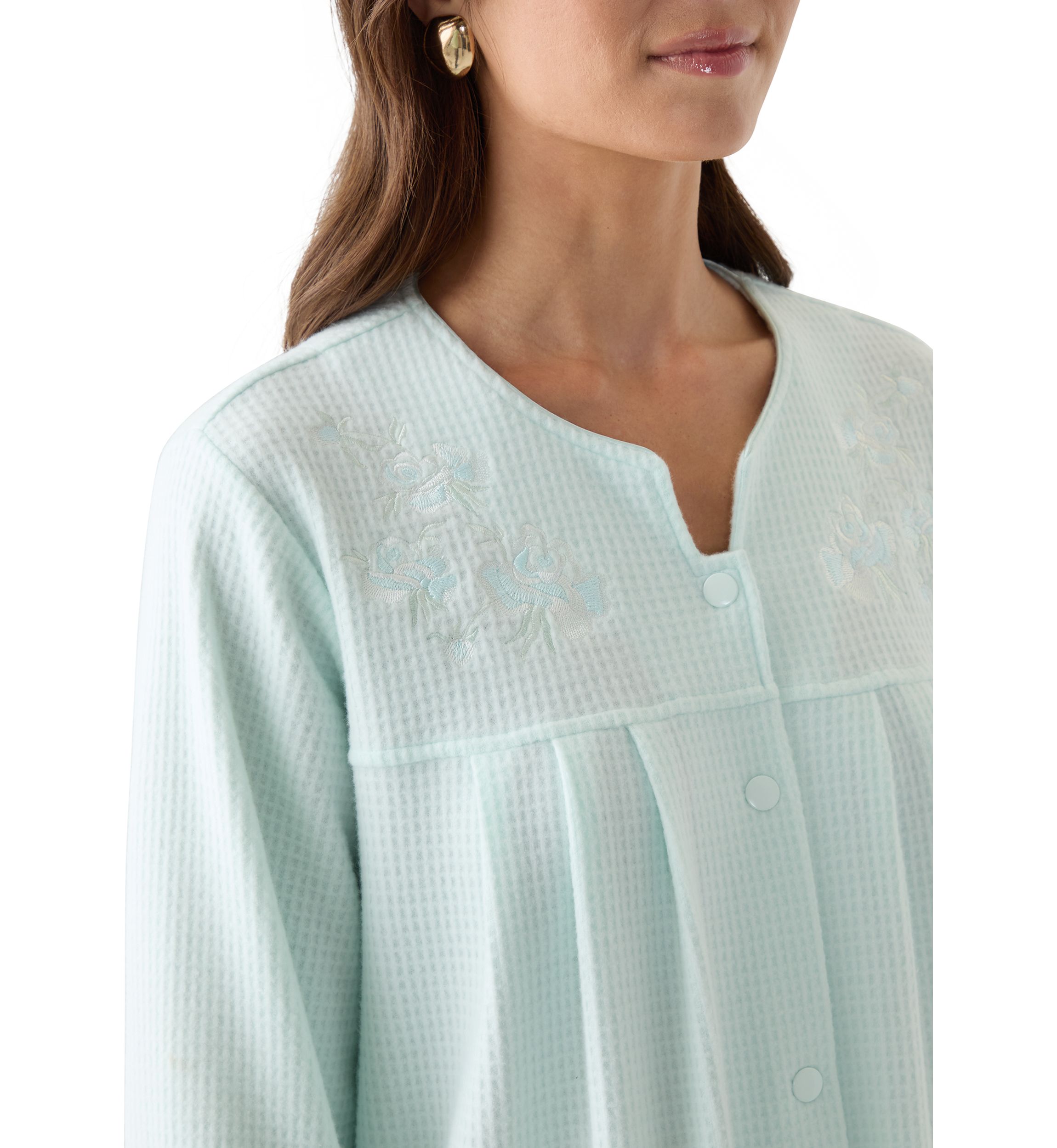 Womens Short Brushed Waffle Knit Snap Robe