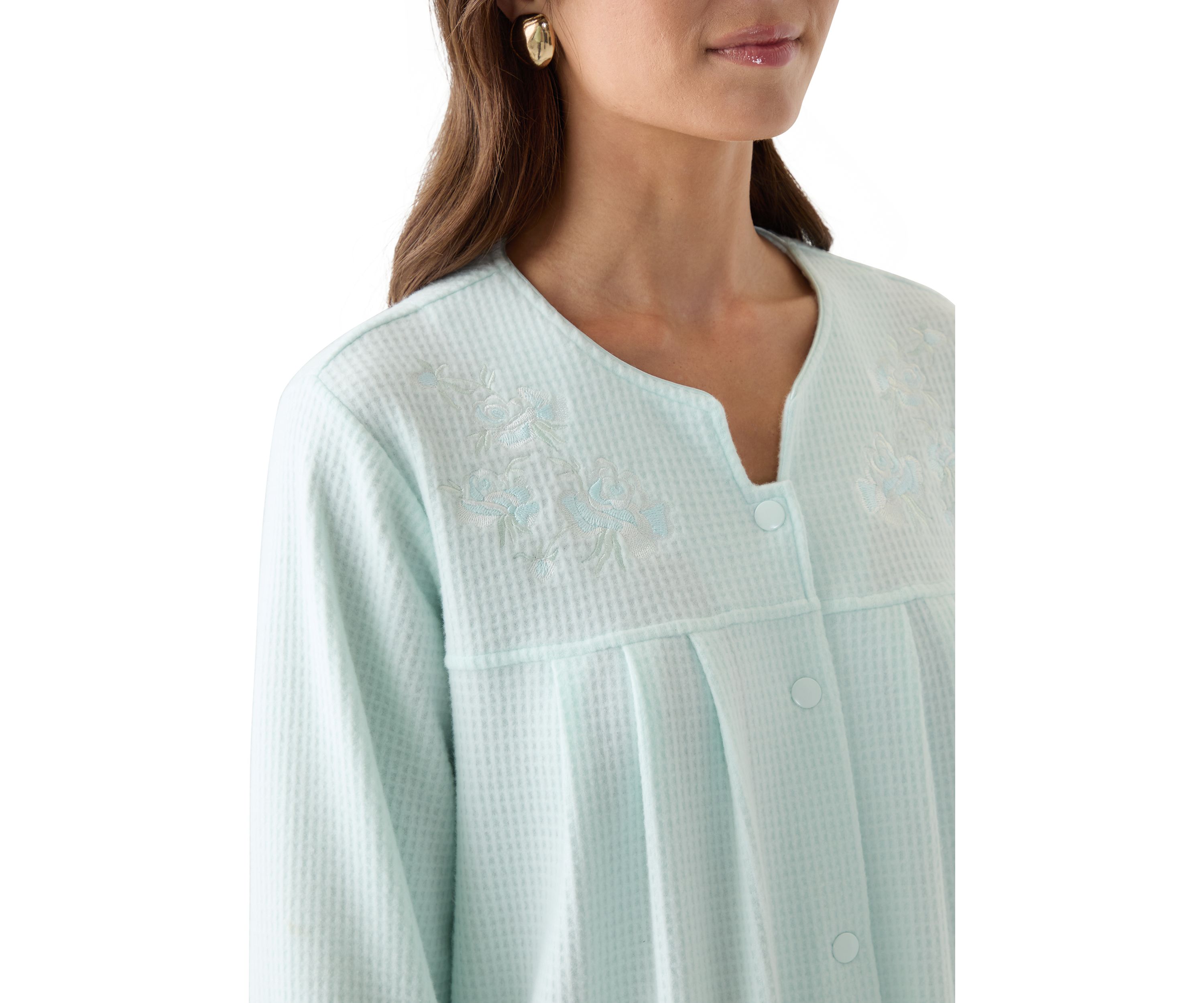 Womens Short Brushed Waffle Knit Snap Robe