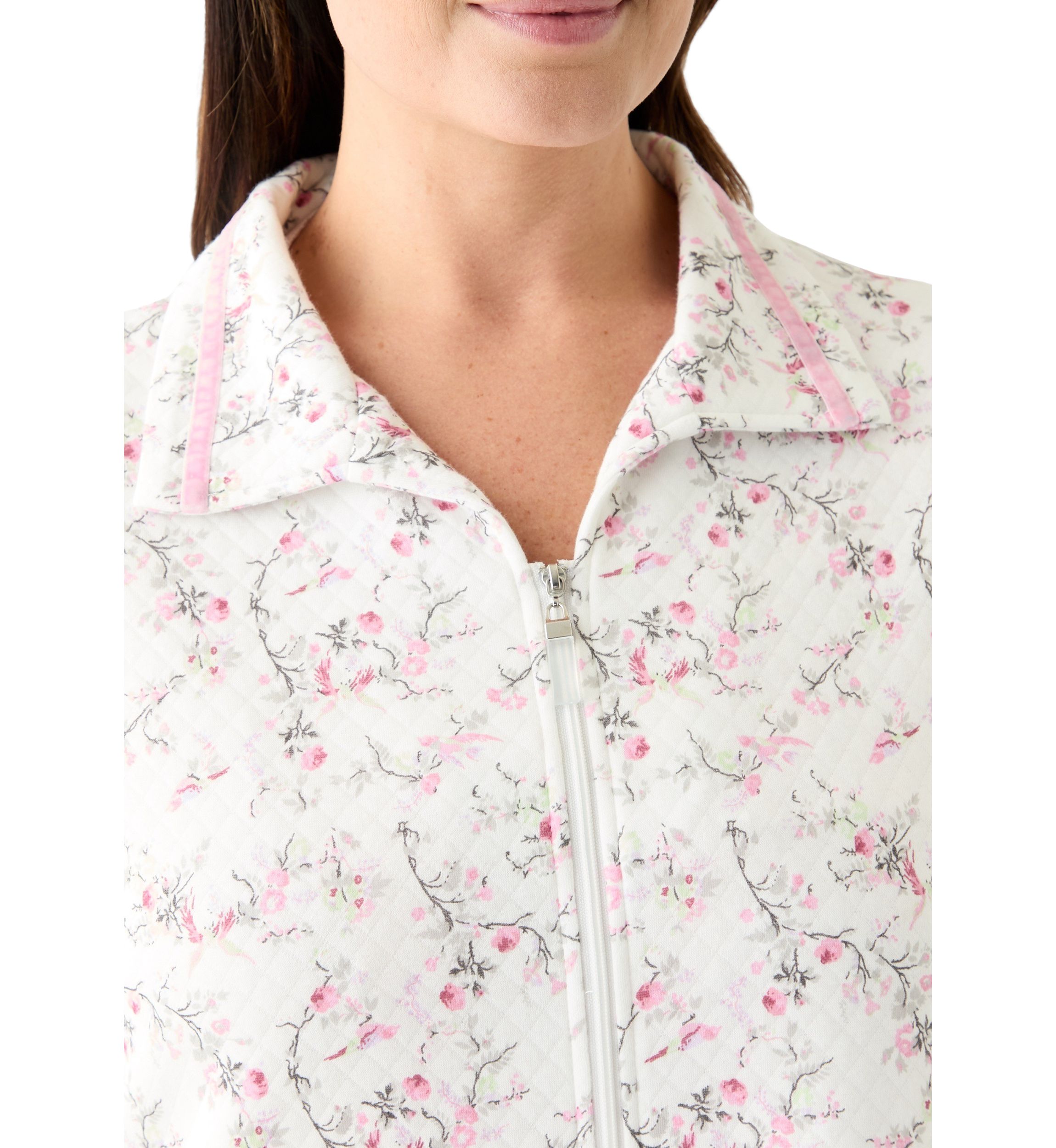 Plus Size Short Quilted Knit Zip Front Robe