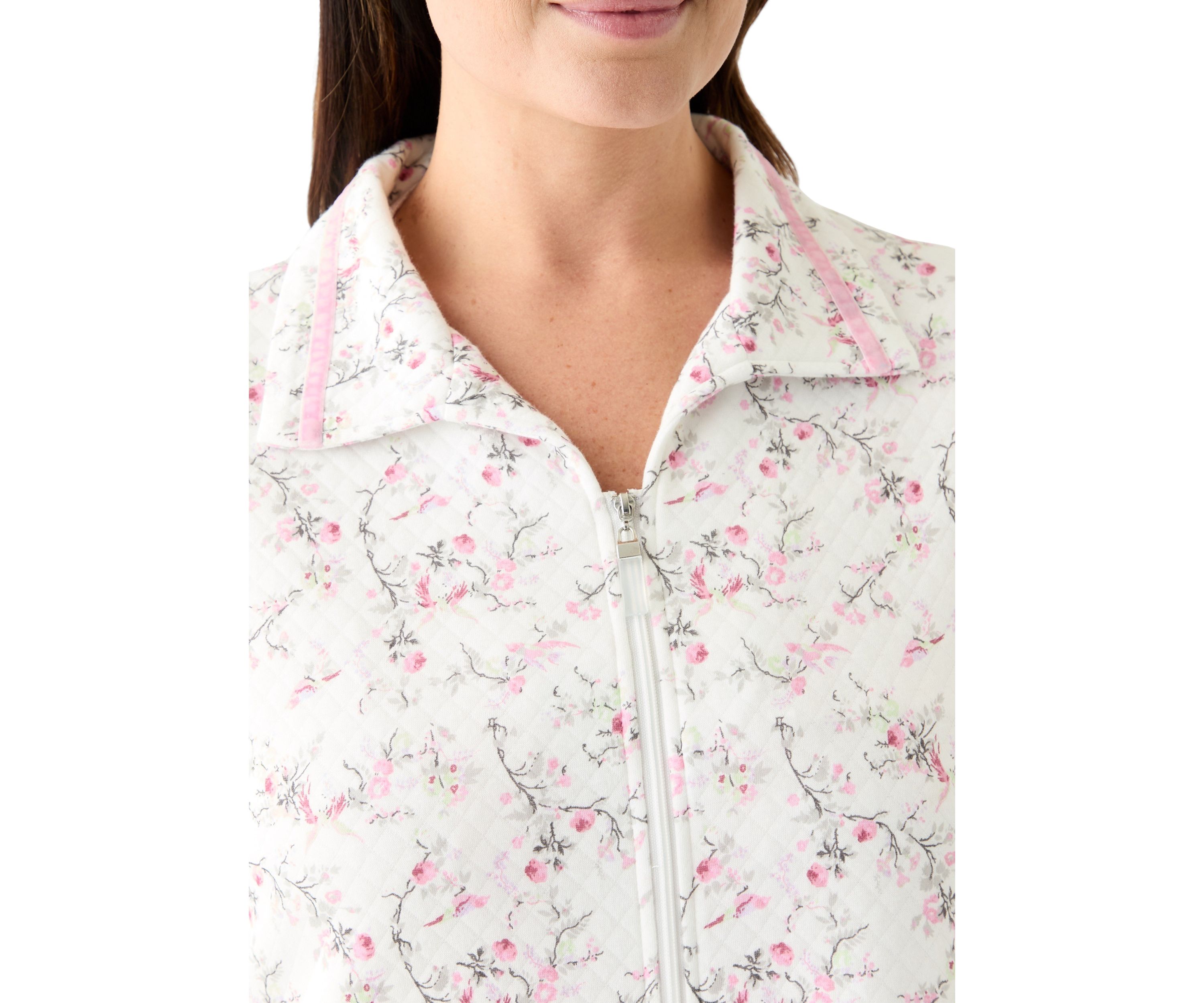 Plus Size Short Quilted Knit Zip Front Robe