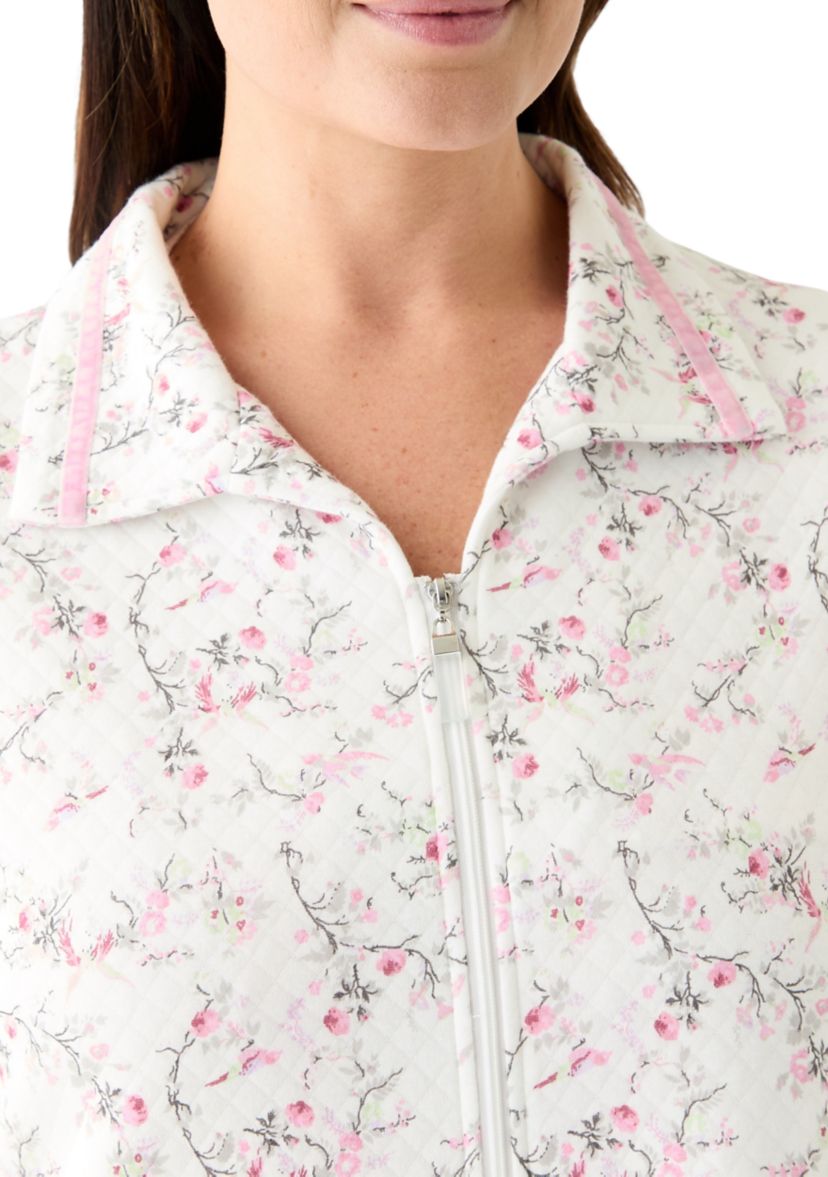 Plus Size Short Quilted Knit Zip Front Robe