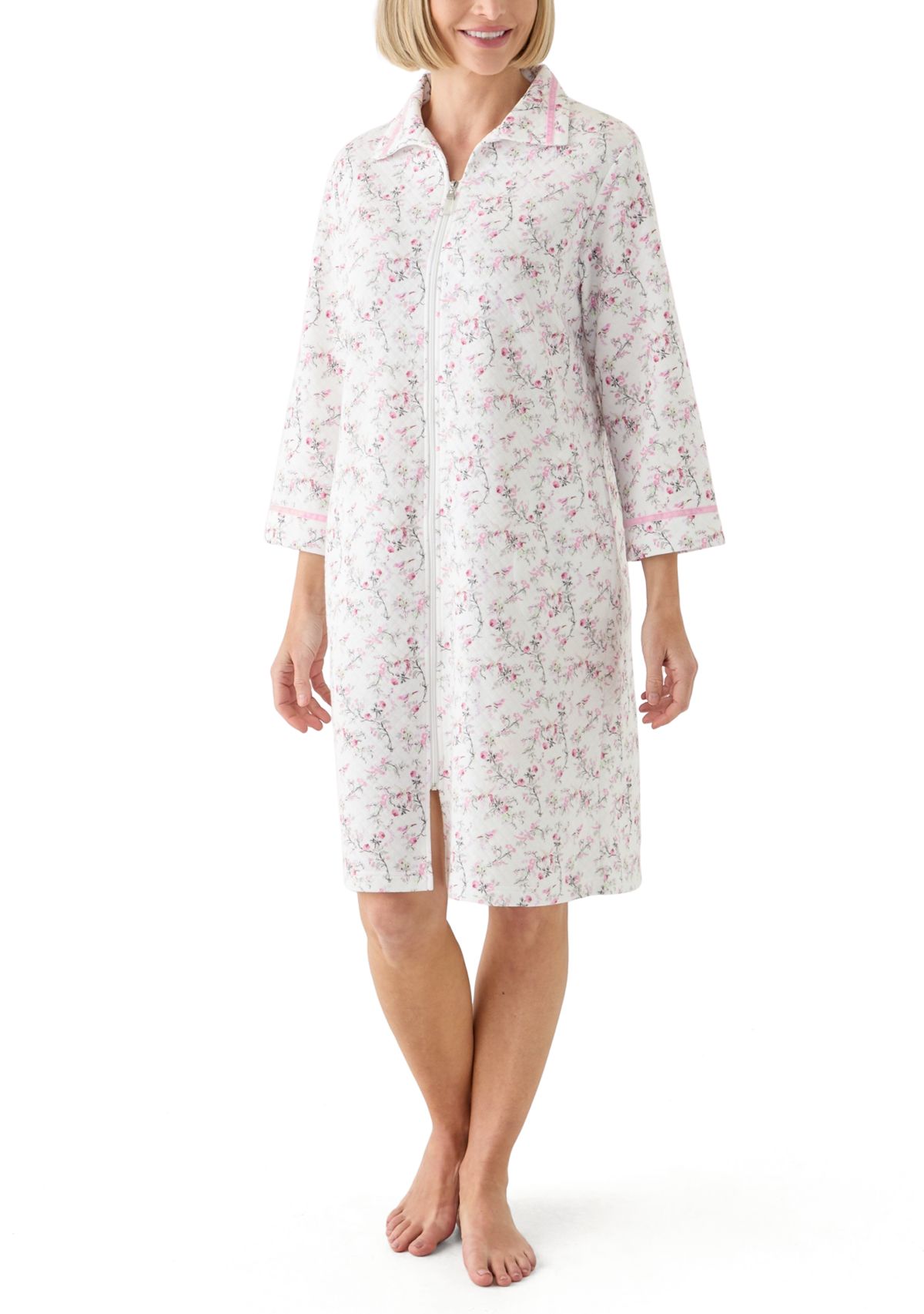 Womens Short Quilted Knit Zip Robe
