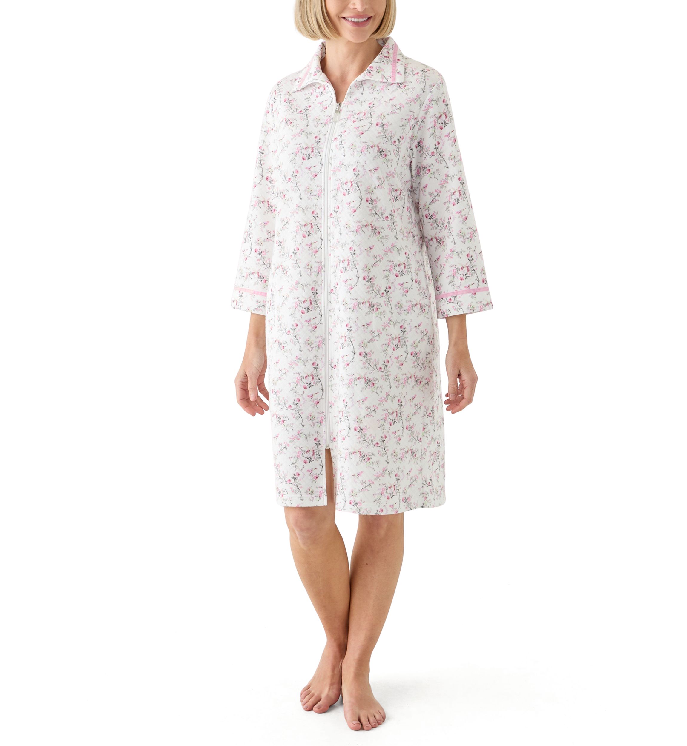 Womens Short Quilted Knit Zip Robe