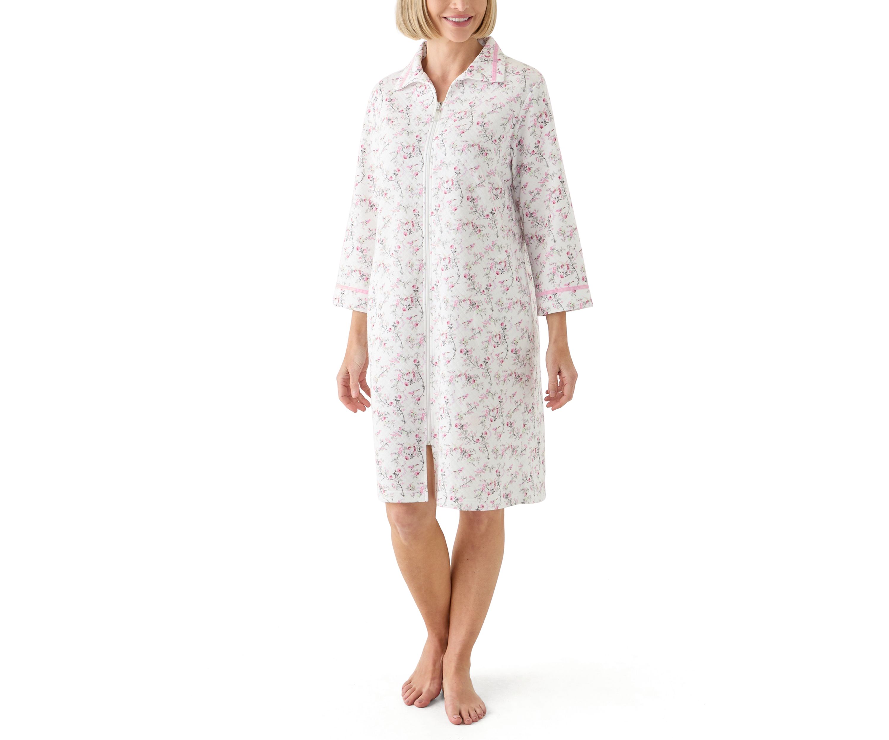 Womens Short Quilted Knit Zip Robe
