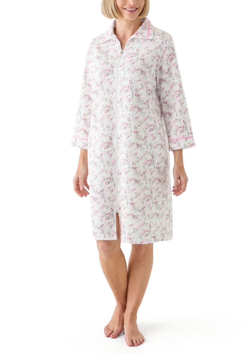 Womens Short Quilted Knit Zip Robe