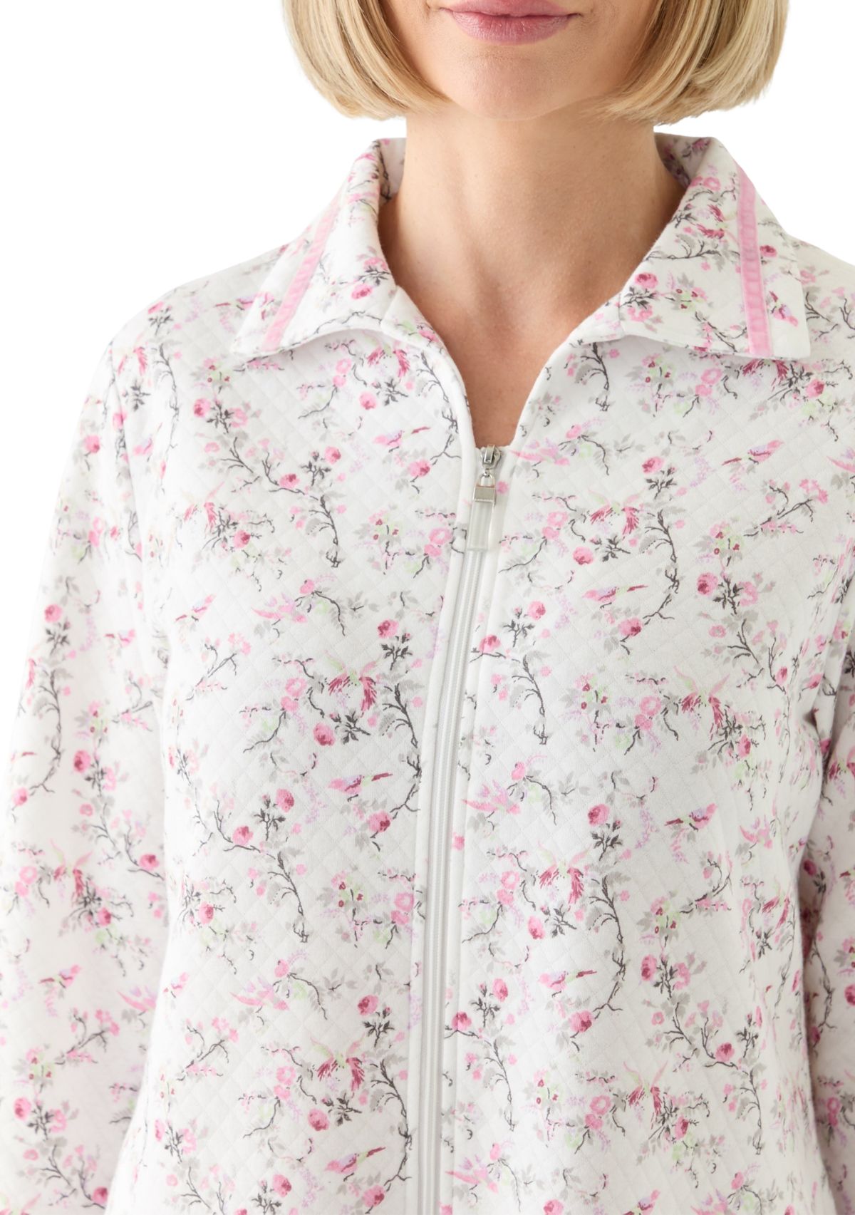 Womens Short Quilted Knit Zip Robe
