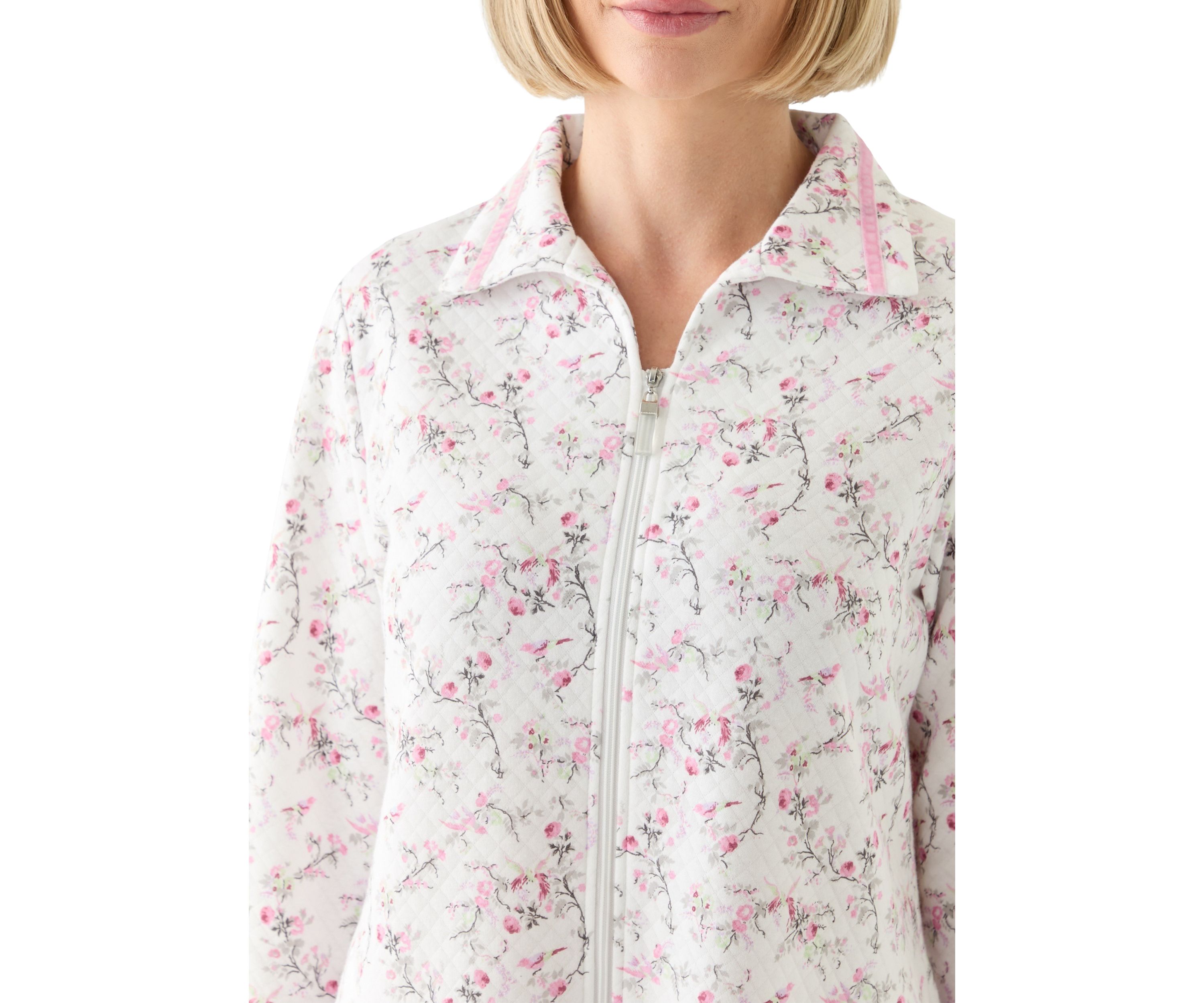 Womens Short Quilted Knit Zip Robe