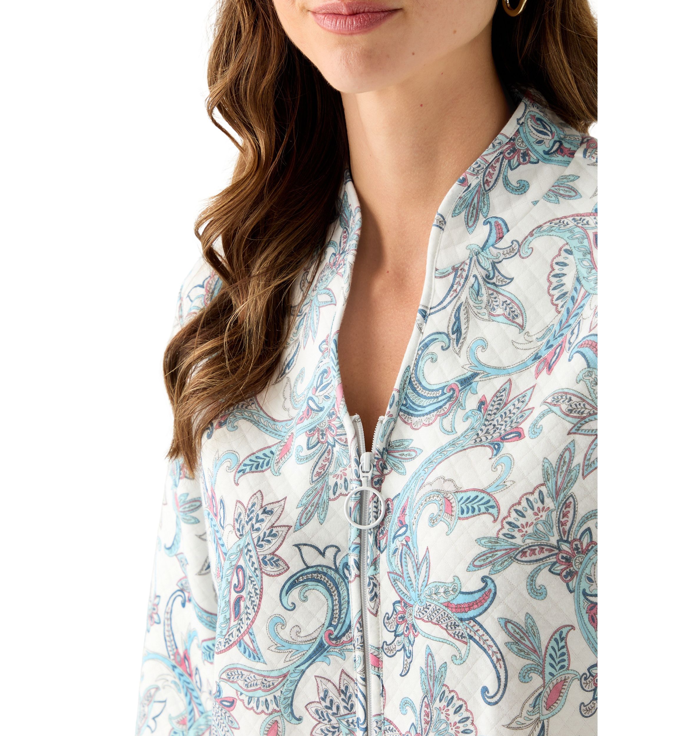 Short Quilted Knit Zip Robe