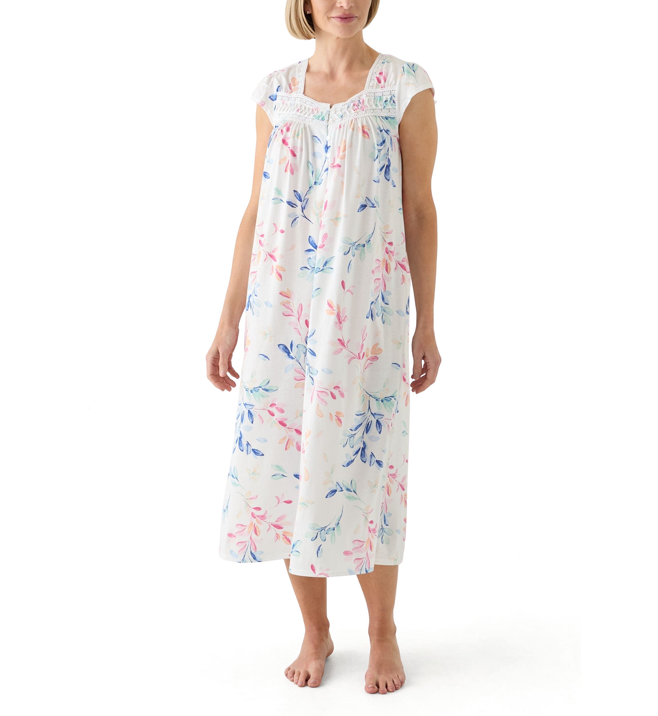 Printed Cap Sleeve Long Nightgown