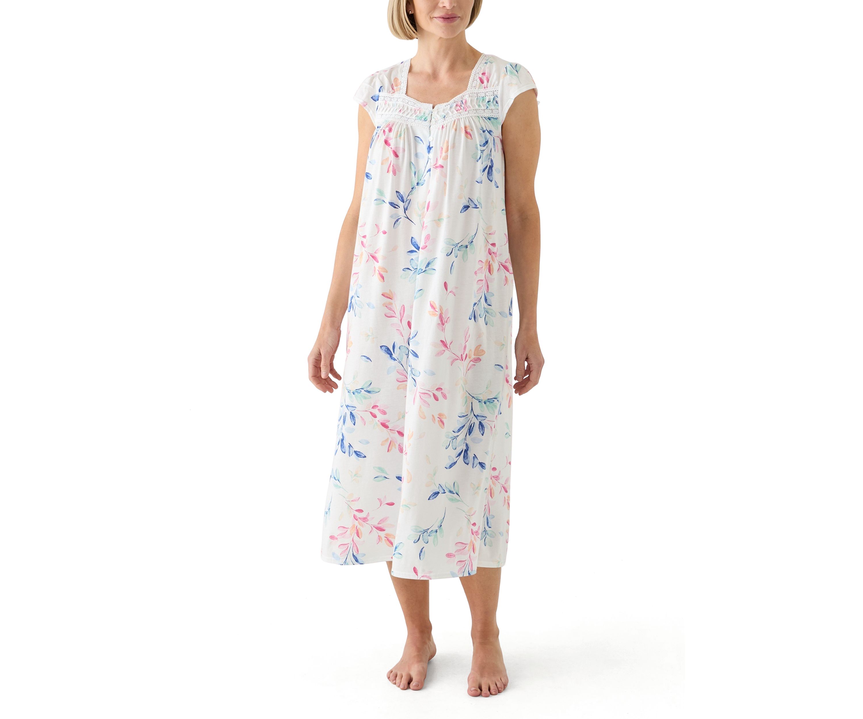 Printed Cap Sleeve Long Nightgown